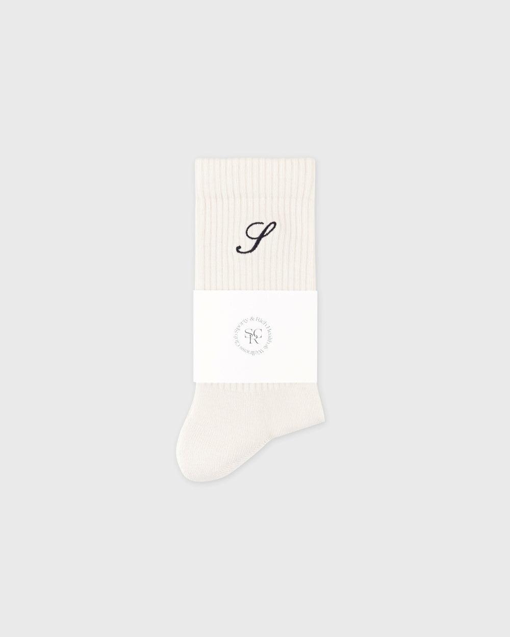 S Logo Wide Rib Cotton Socks - Ecru Sporty & Rich Outlet
