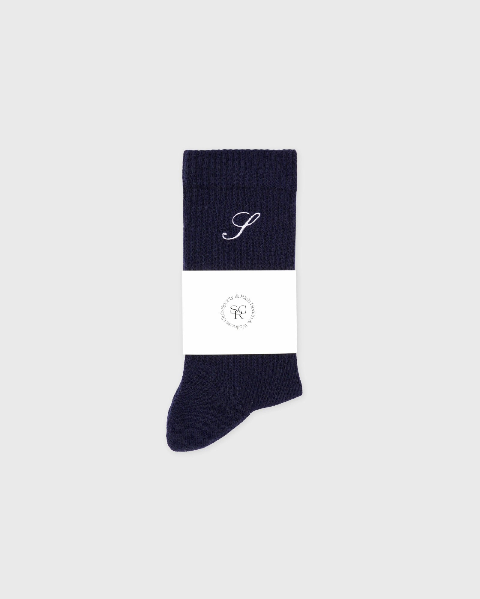 S Logo Wide Rib Cotton Socks - Dark Navy Sporty & Rich US