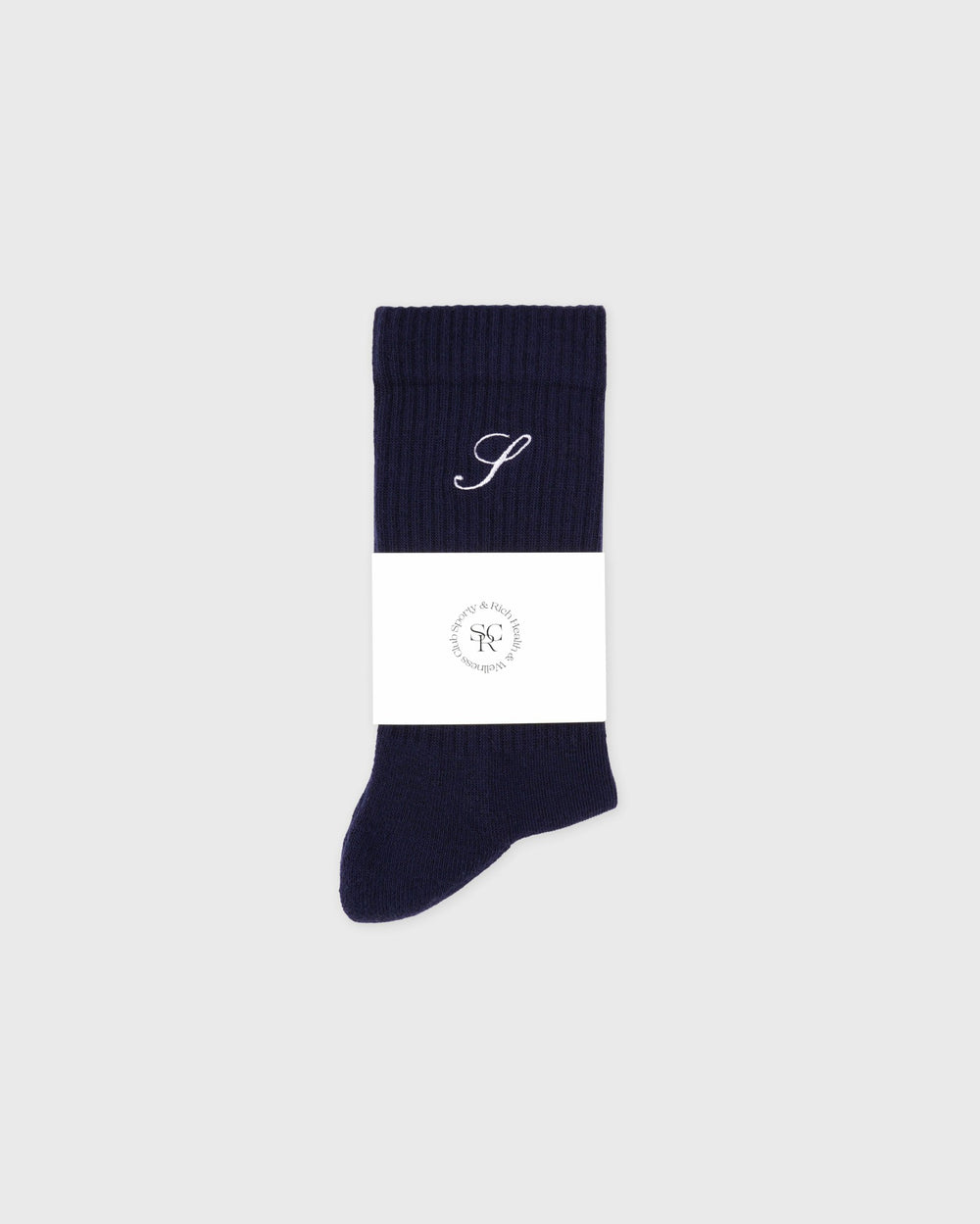 S Logo Wide Rib Cotton Socks - Dark Navy Sporty & Rich US