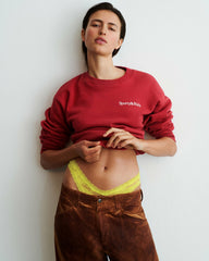 Serif Logo Embroidered Crewneck - Faded Merlot/White Sporty & Rich Outlet