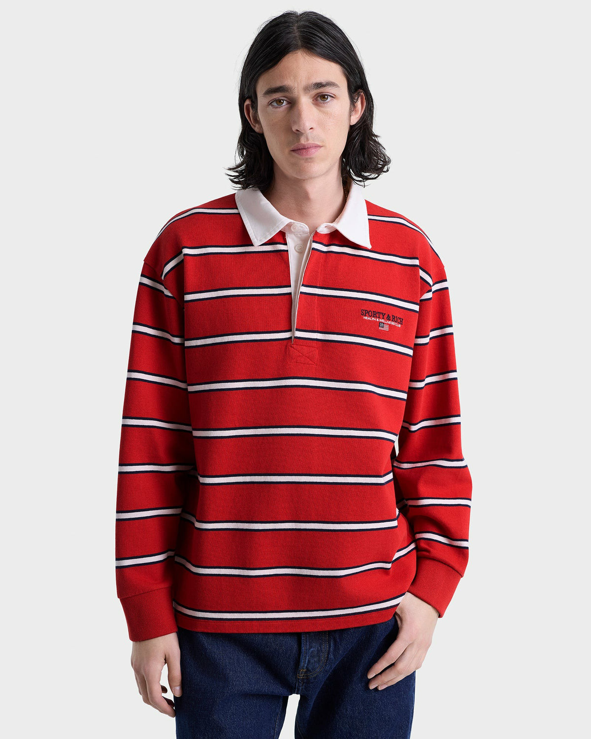 S&R Nautical Rugby Polo Men - Ruby/Navy/White Sporty & Rich US