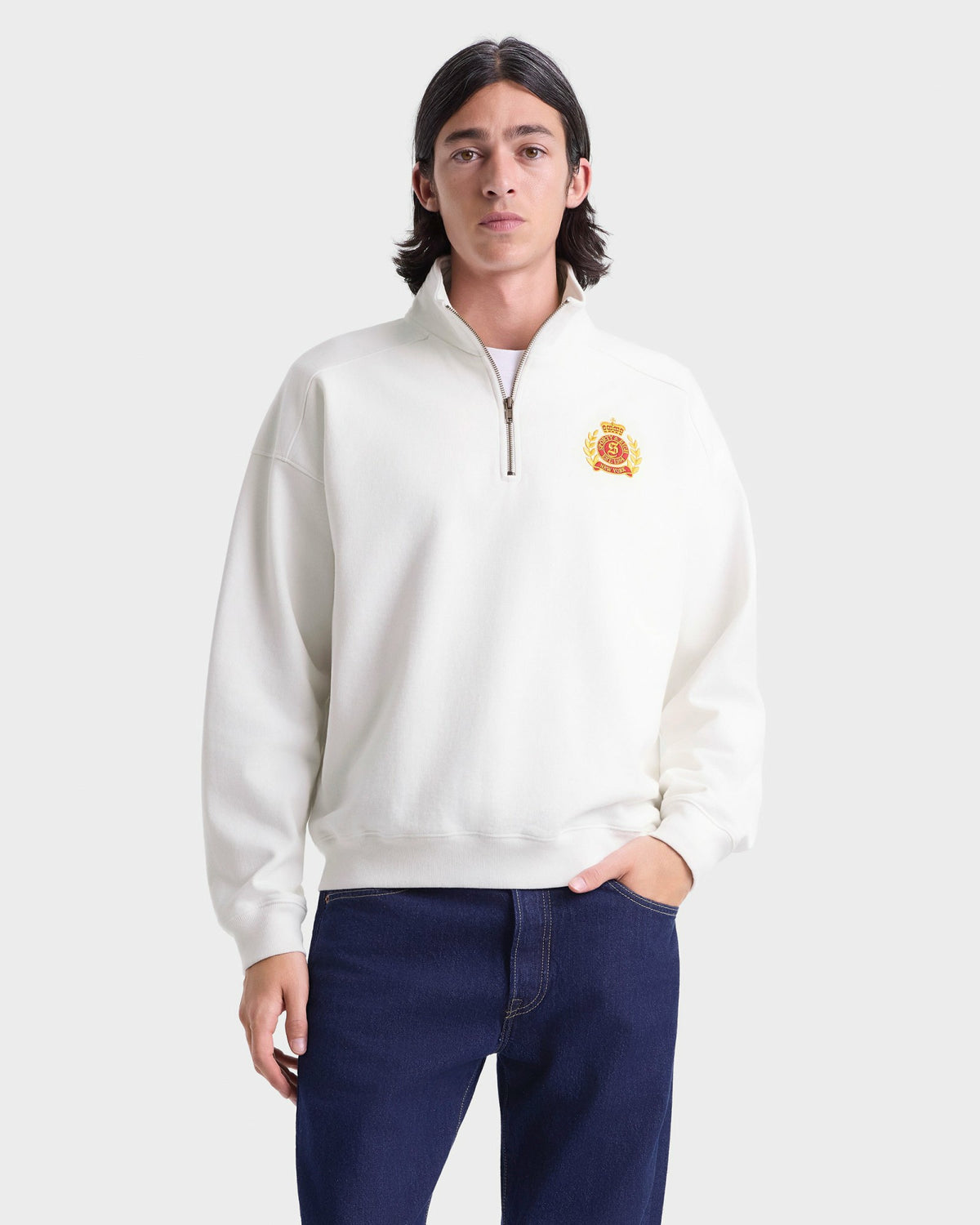 NY Crest Embroidered Quarter zip Men - White Sporty & Rich Online