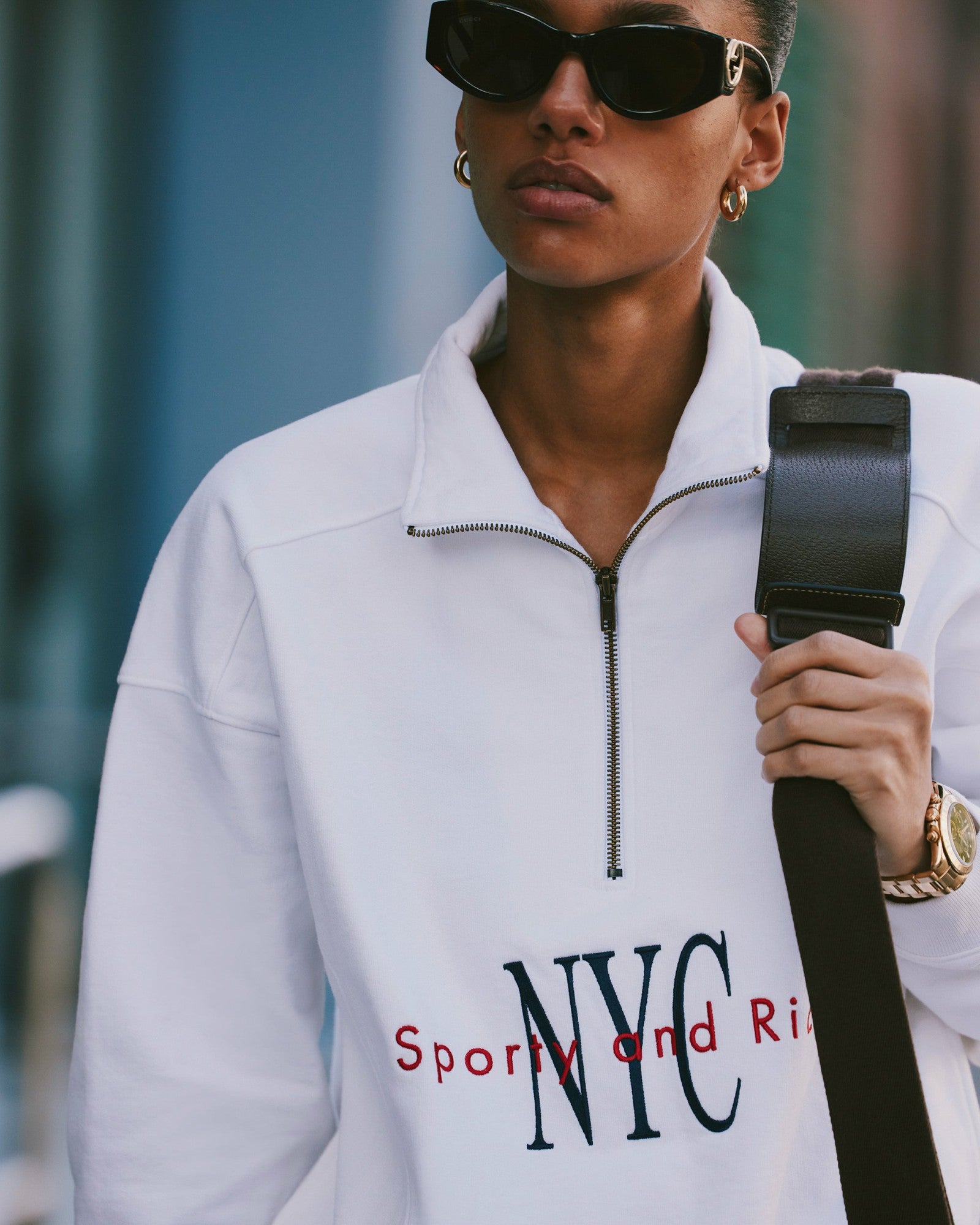 NY Minute Quarter Zip - White/Navy Sporty & Rich For Sale