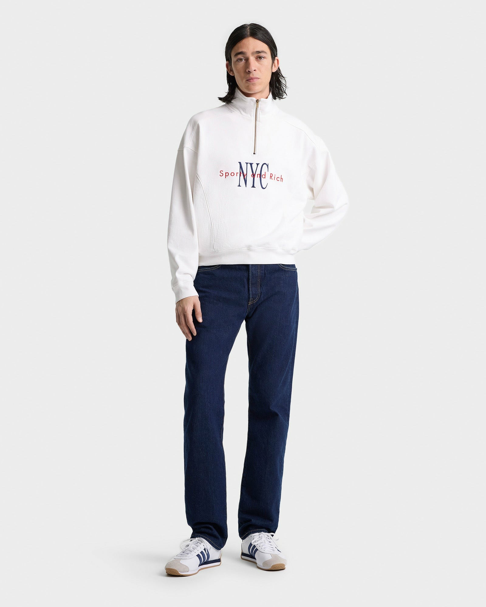 NY Minute Quarter Zip - White/Navy Sporty & Rich For Sale