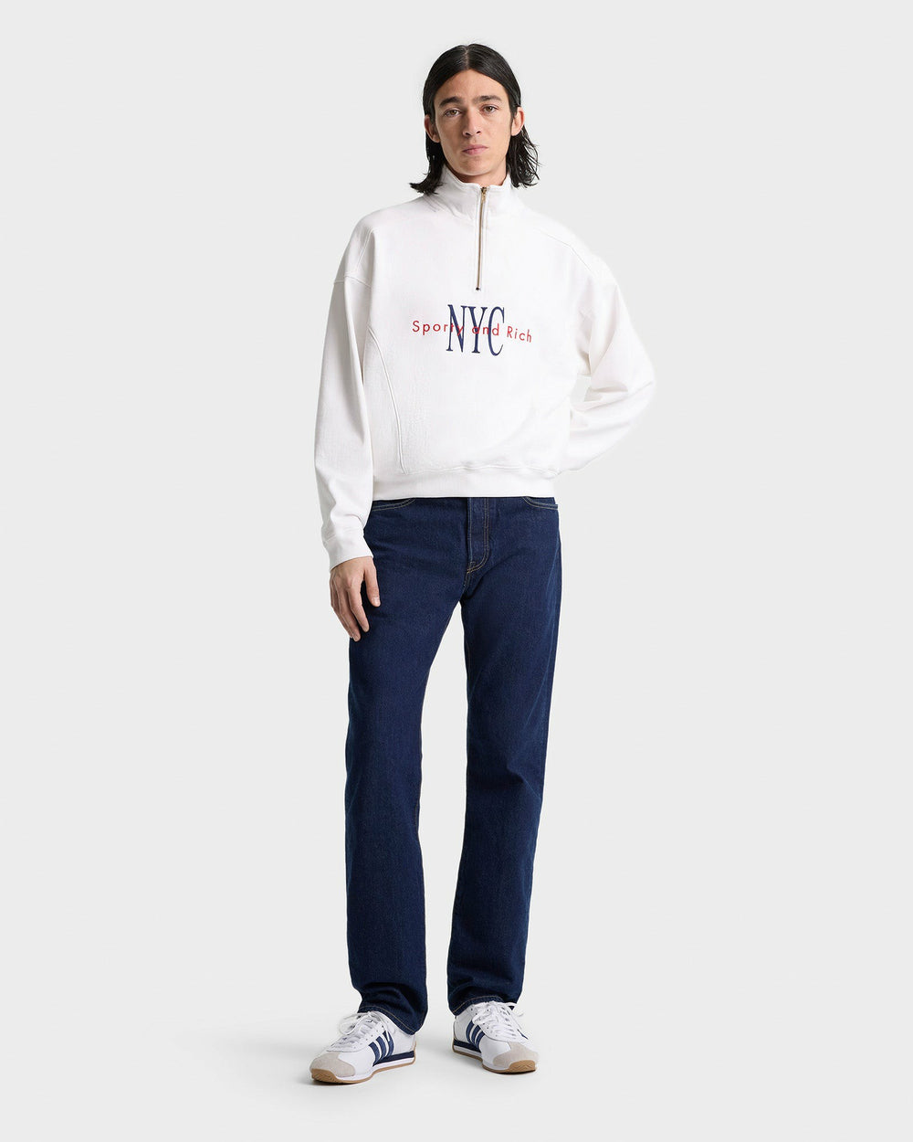 NY Minute Quarter Zip - White/Navy Sporty & Rich For Sale
