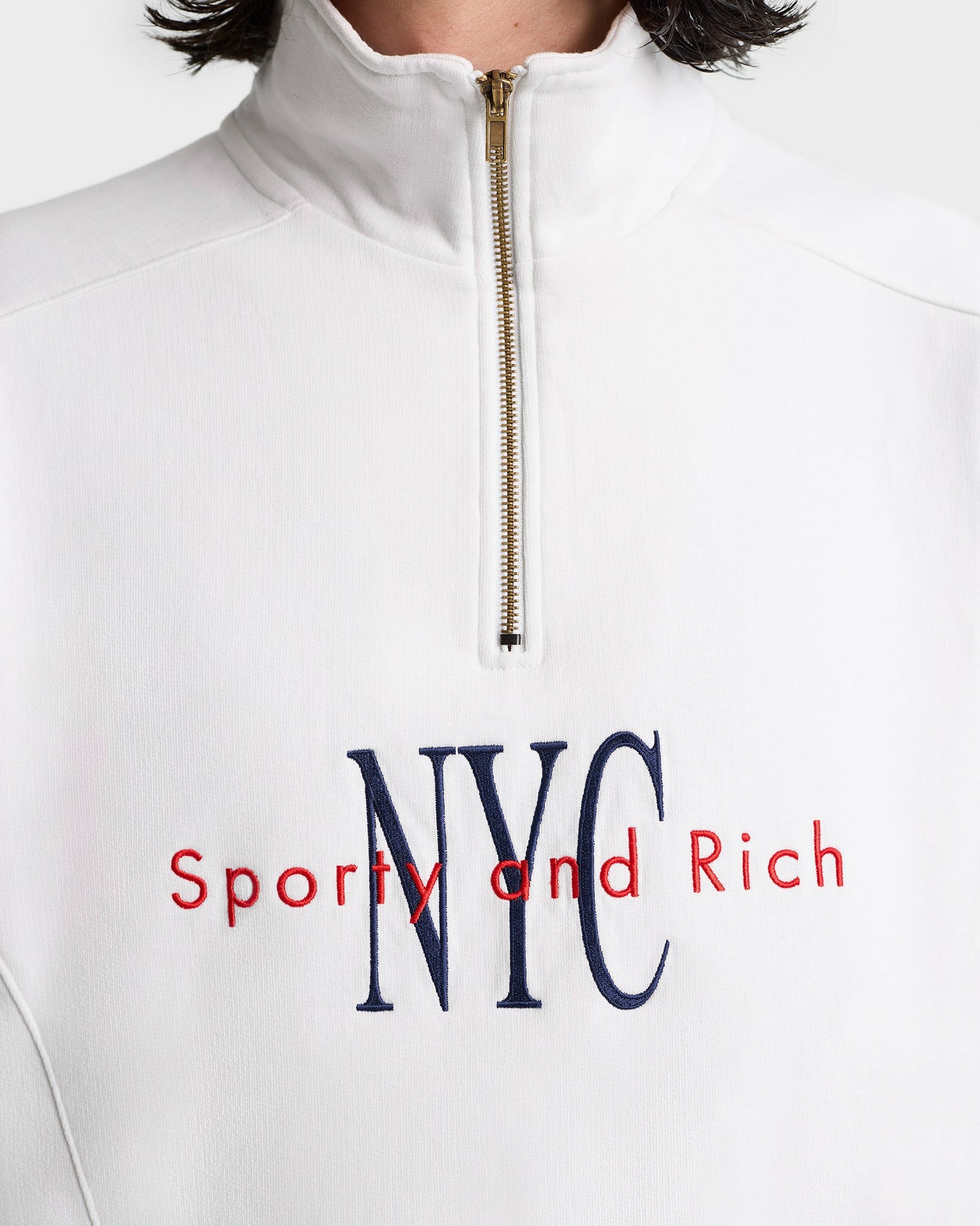 NY Minute Quarter Zip - White/Navy Sporty & Rich For Sale