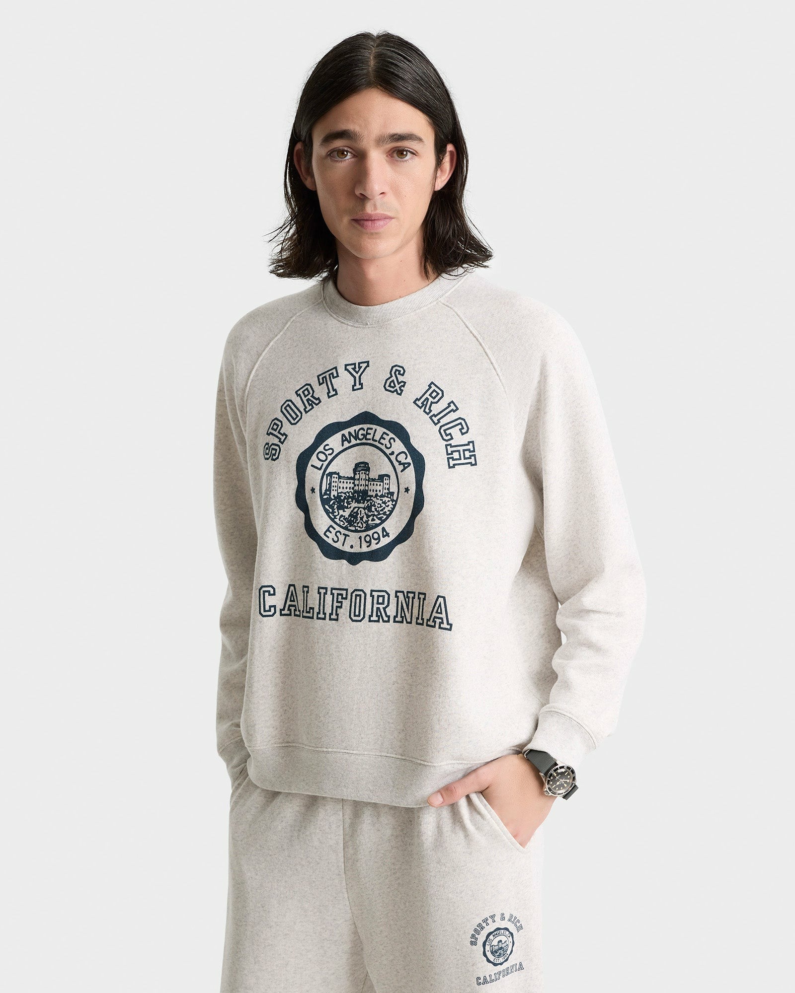 California Emblem Soft Crewneck - Heather Gray/Navy Sporty & Rich Online