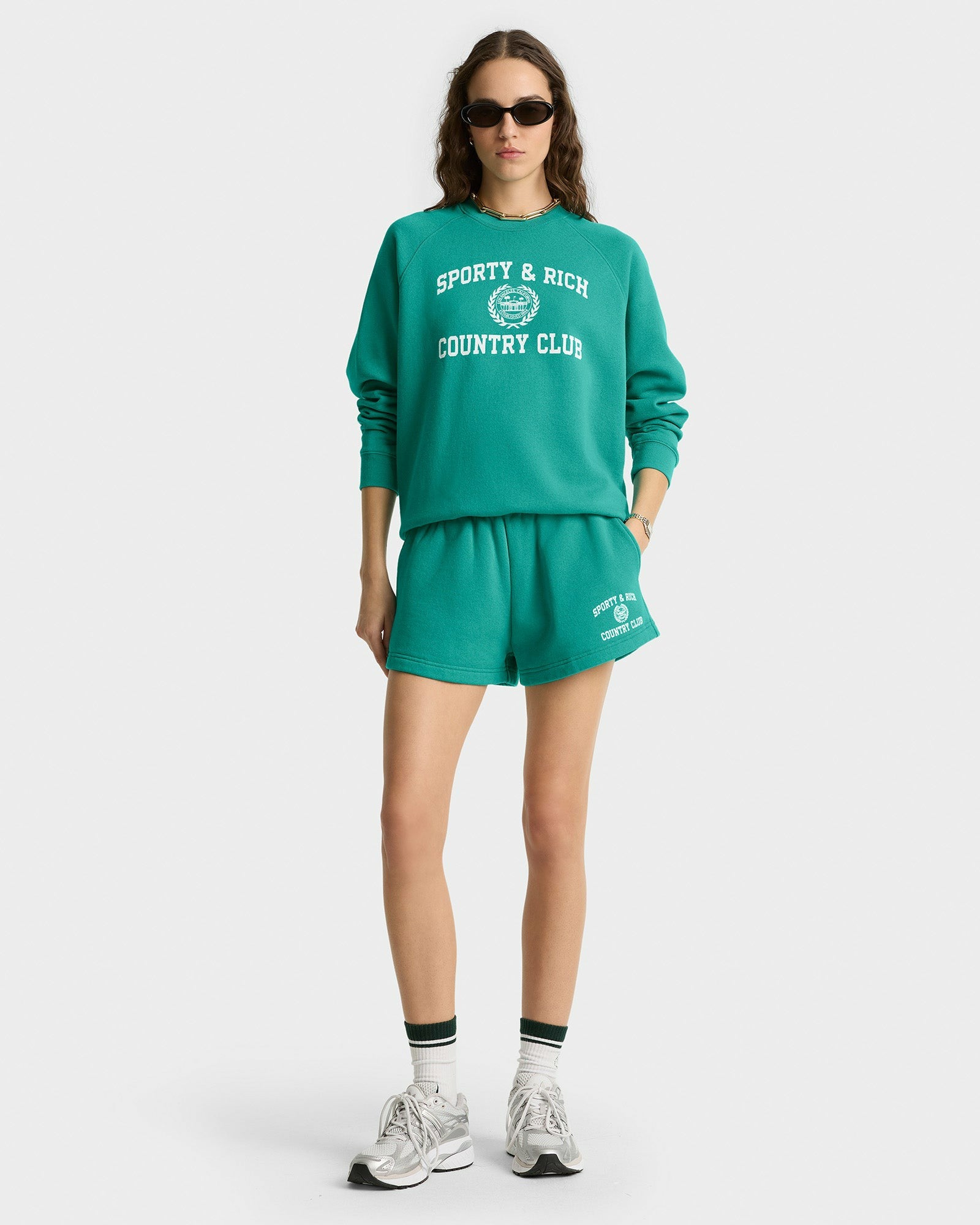 Varsity Crest Soft Crewneck - Spring Green/White Sporty & Rich Discount