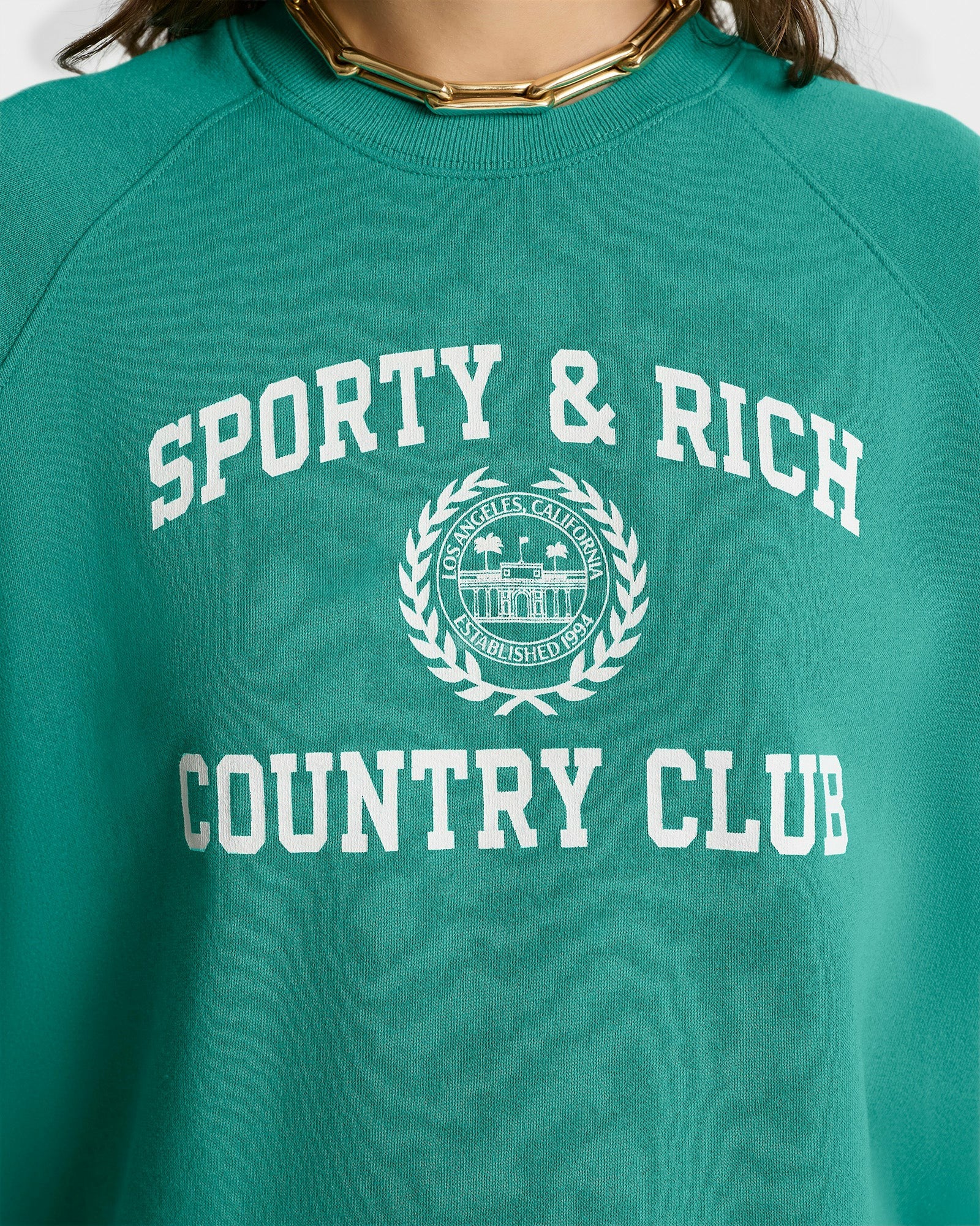 Varsity Crest Soft Crewneck - Spring Green/White Sporty & Rich Discount