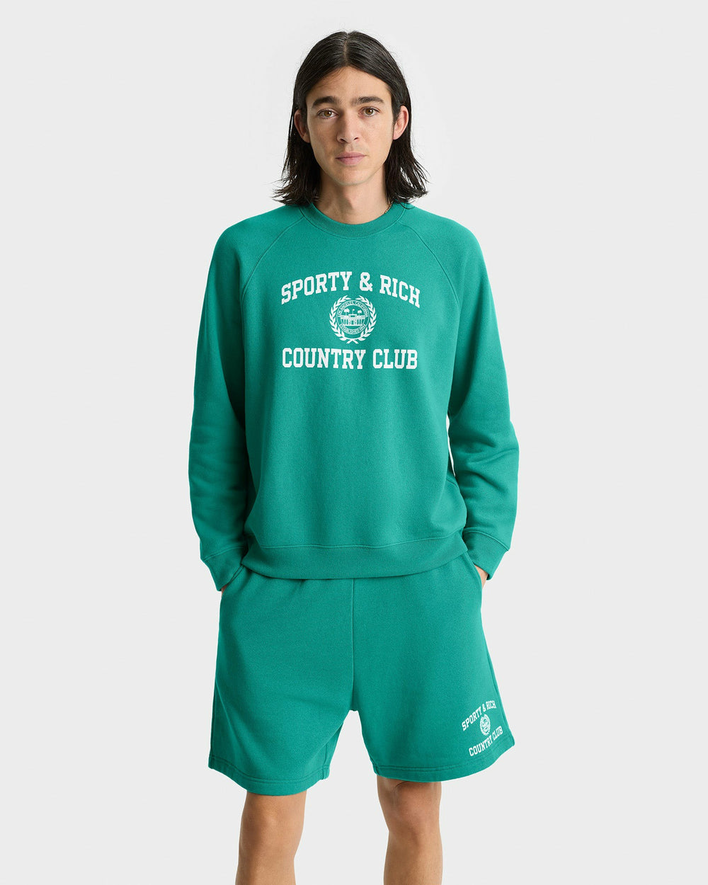 Varsity Crest Soft Crewneck - Spring Green/White Sporty & Rich Discount