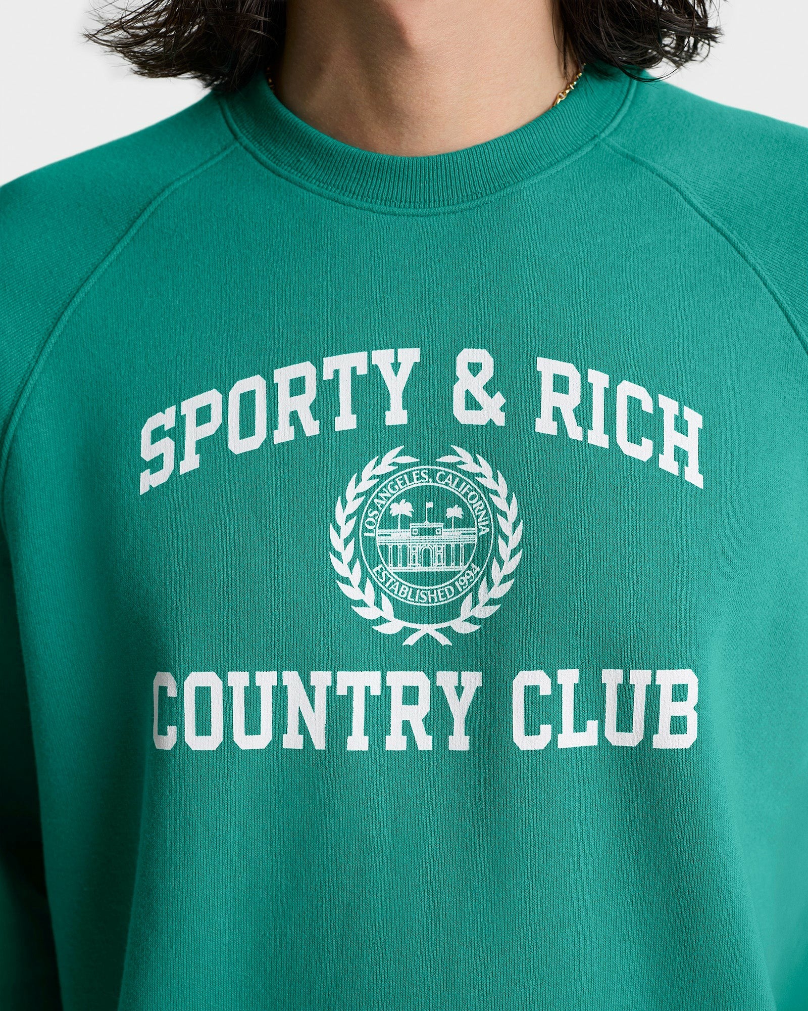 Varsity Crest Soft Crewneck - Spring Green/White Sporty & Rich Discount