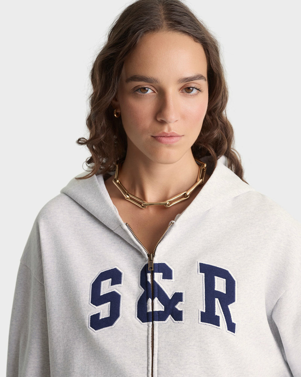 S&R Ivy Zip Hoodie - Heather Gray/Navy Sporty & Rich For Sale