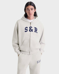 S&R Ivy Zip Hoodie - Heather Gray/Navy Sporty & Rich For Sale