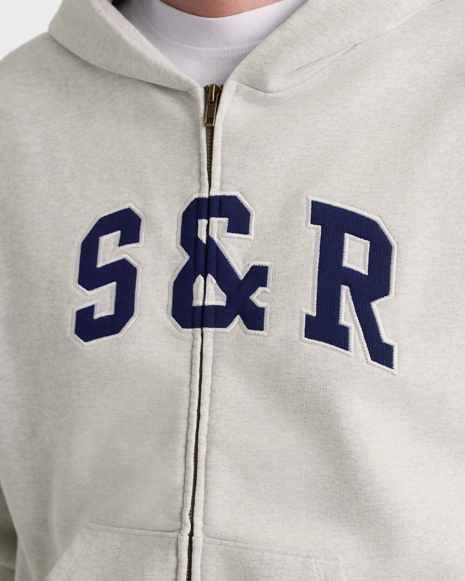 S&R Ivy Zip Hoodie - Heather Gray/Navy Sporty & Rich For Sale