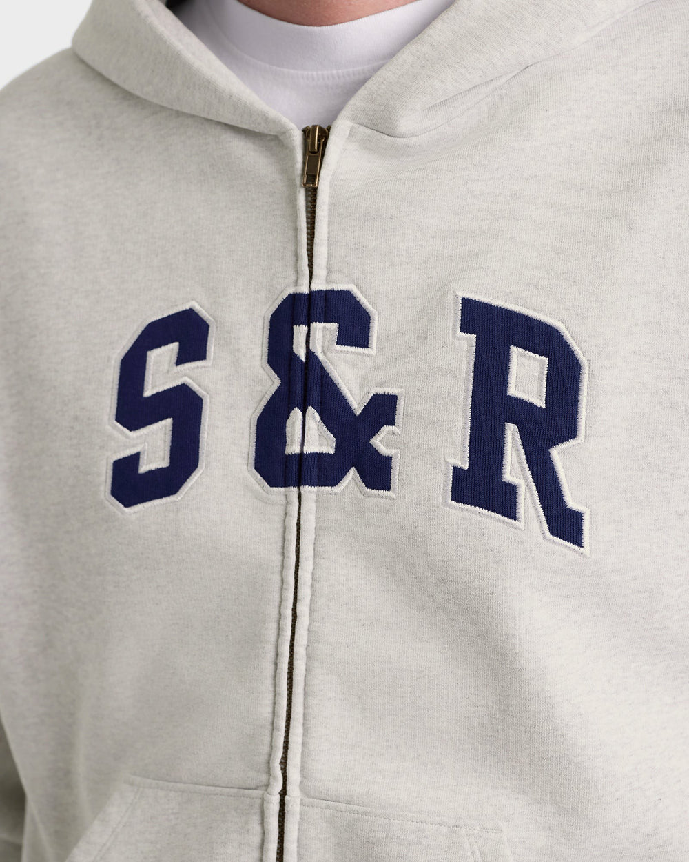 S&R Ivy Zip Hoodie - Heather Gray/Navy Sporty & Rich For Sale
