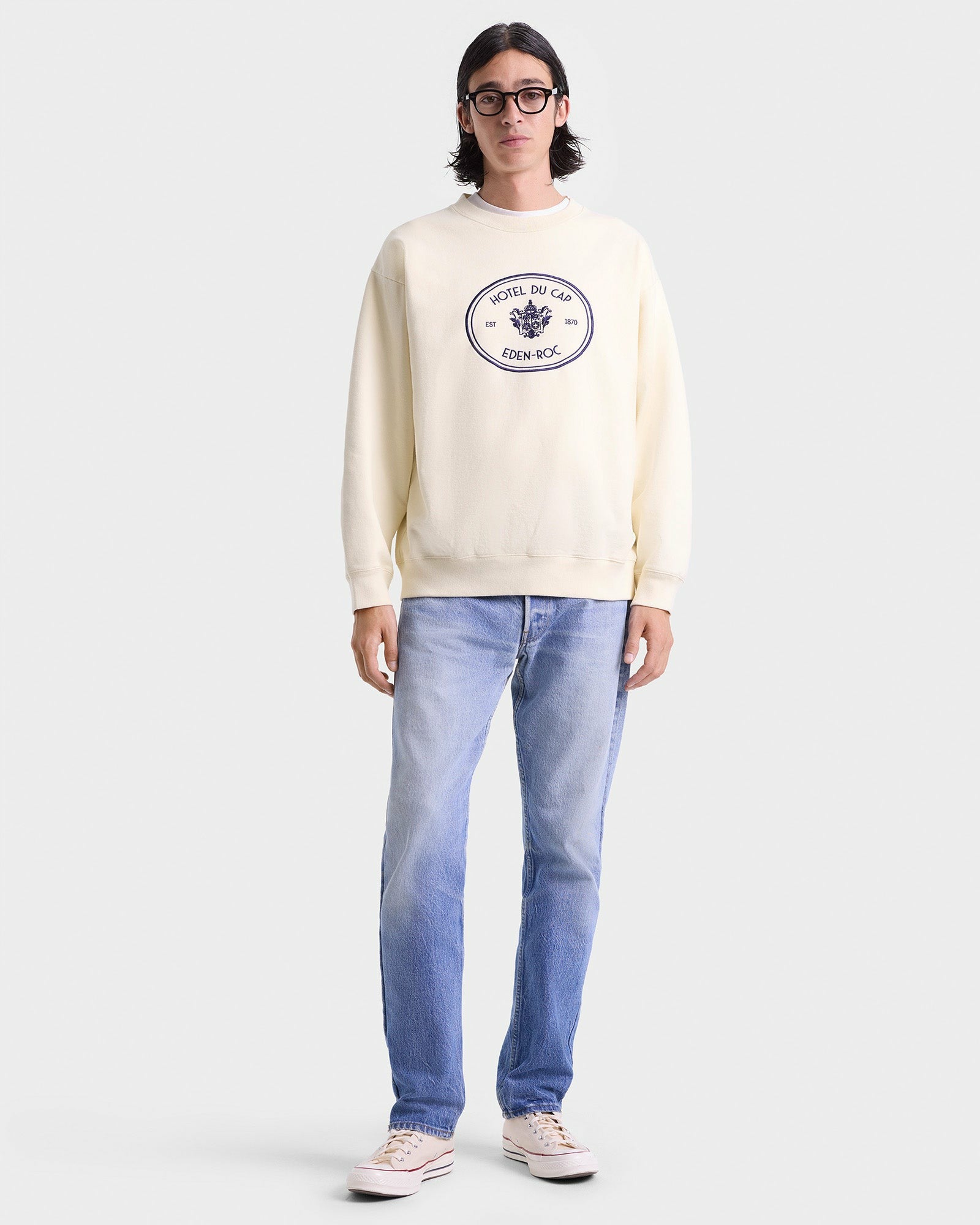 Eden Crest Crewneck - Cream/Navy Sporty & Rich US