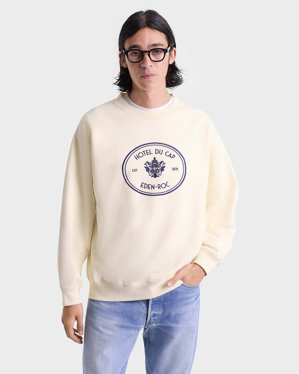 Eden Crest Crewneck - Cream/Navy Sporty & Rich US