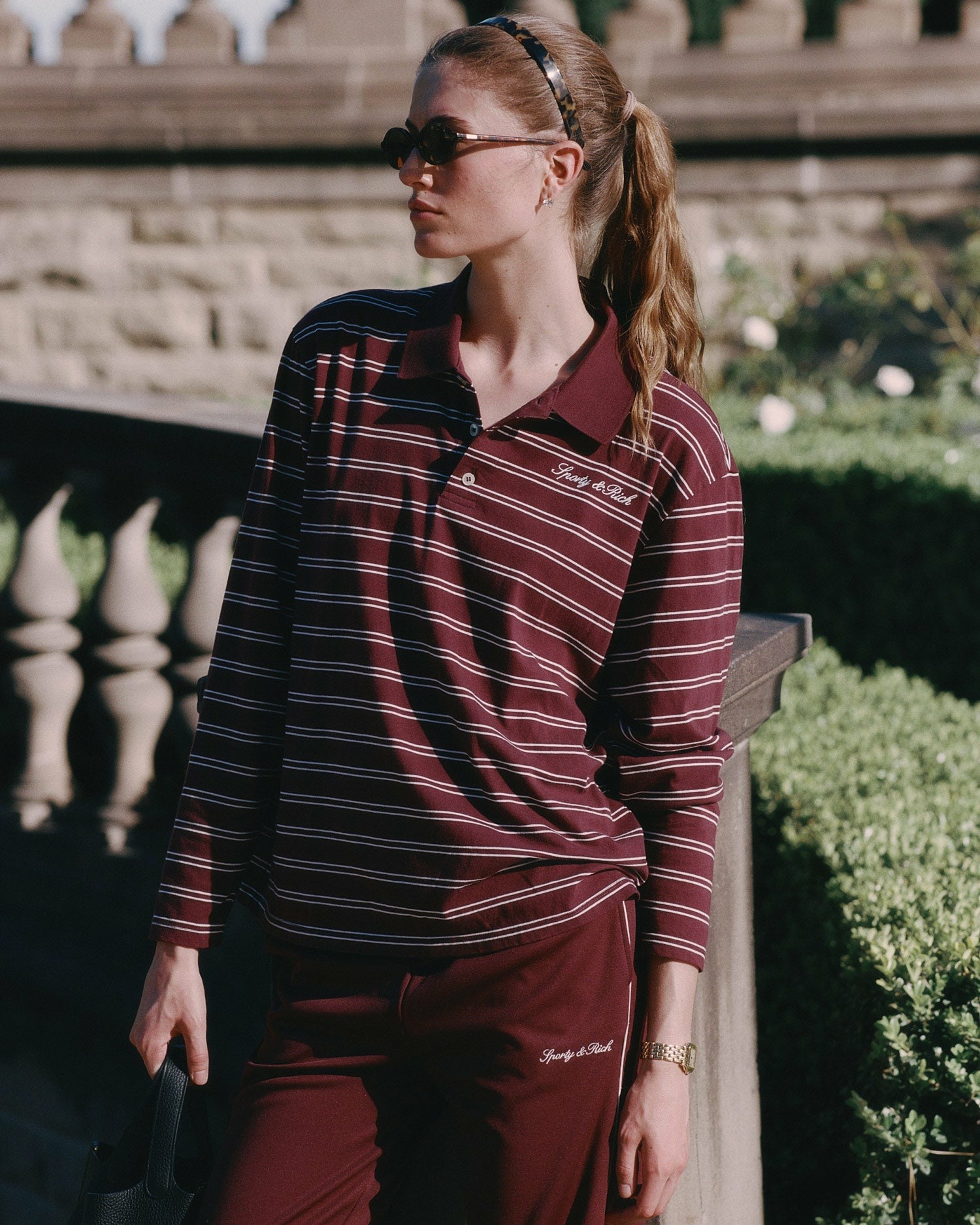 Signature Logo Easy Polo - Bordeaux/White Sporty & Rich Discount