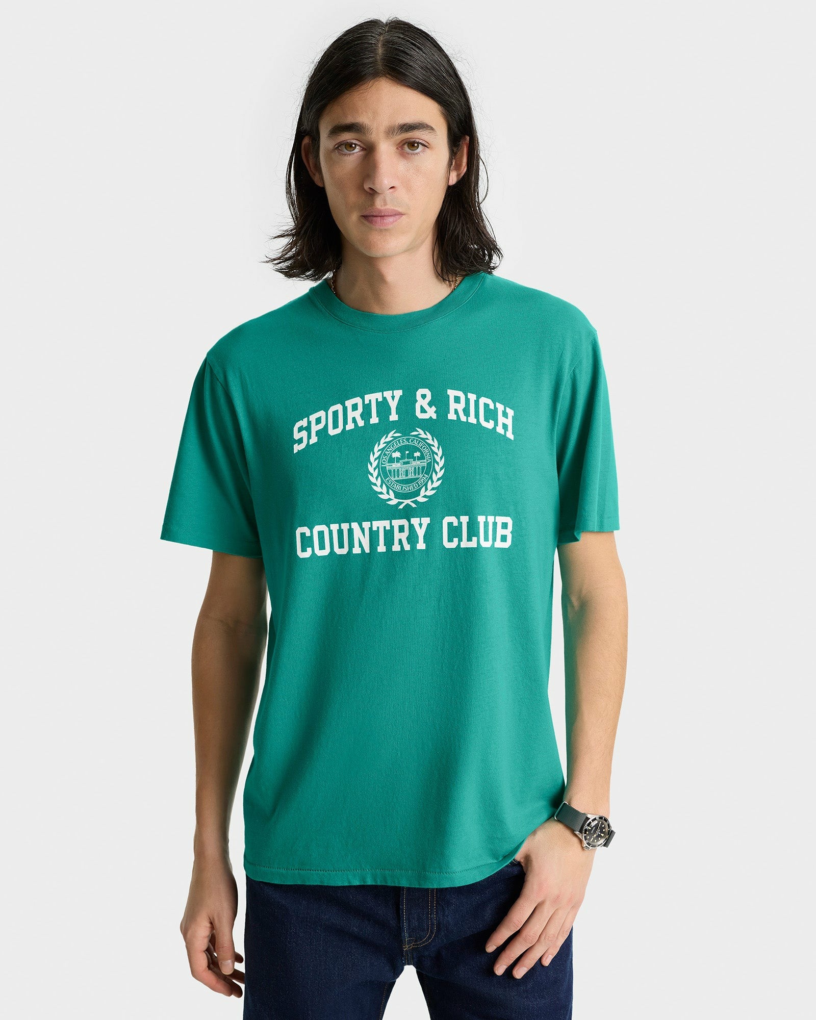Varsity Crest Soft T-Shirt - Spring Green/White Sporty & Rich Outlet