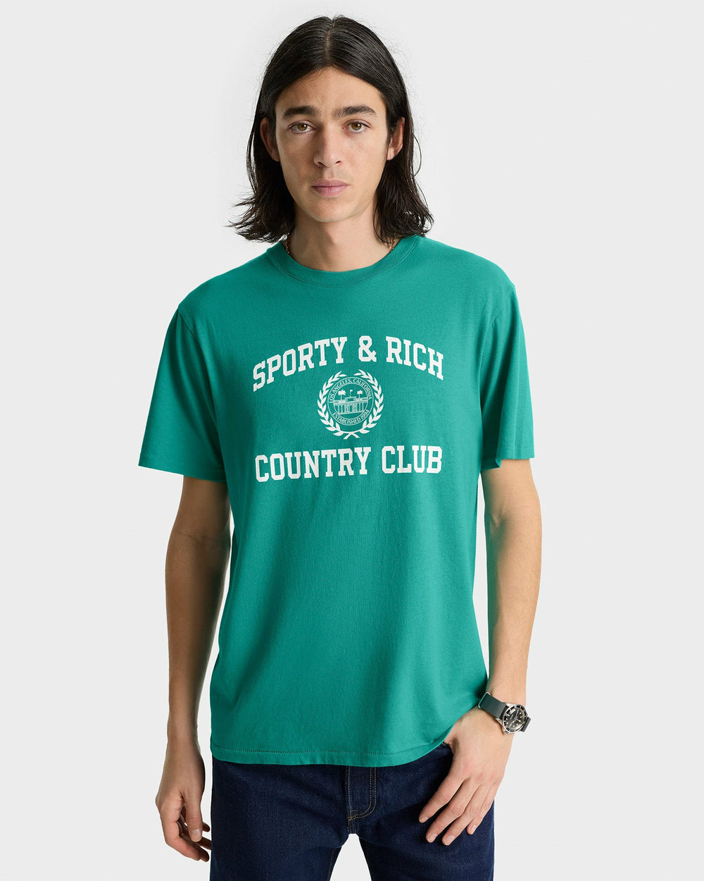 Varsity Crest Soft T-Shirt - Spring Green/White Sporty & Rich Outlet