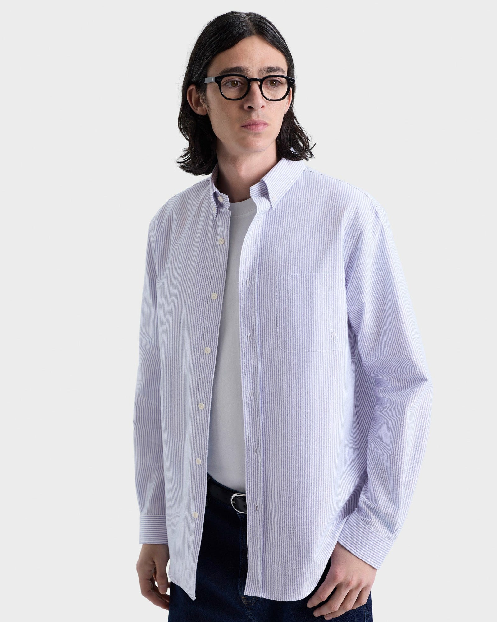 SRC Oversized Oxford Shirt Men - Navy Stripe Sporty & Rich Online