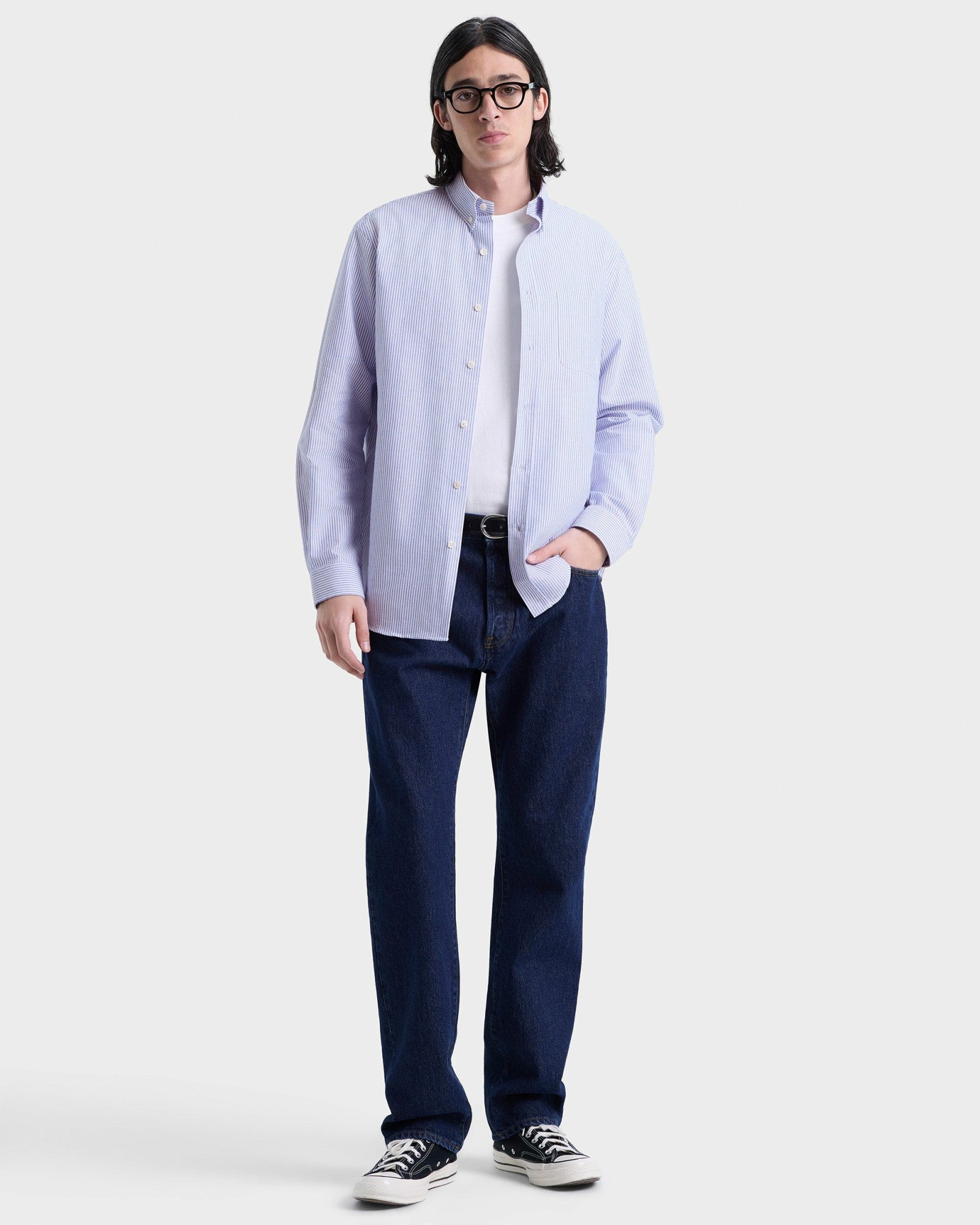SRC Oversized Oxford Shirt Men - Navy Stripe Sporty & Rich Online