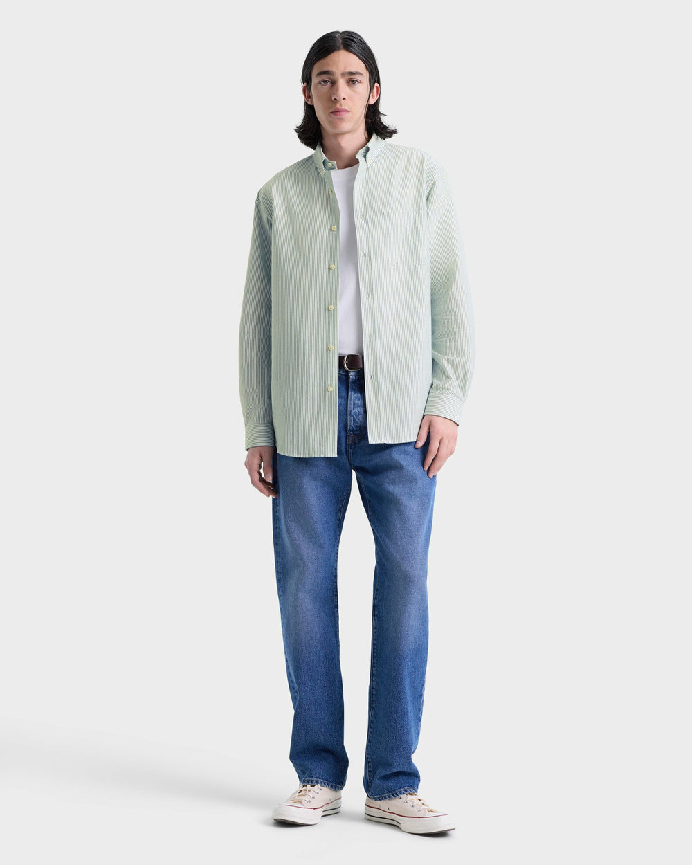 SRC Oversized Oxford Shirt Men - Forest striped Sporty & Rich Discount
