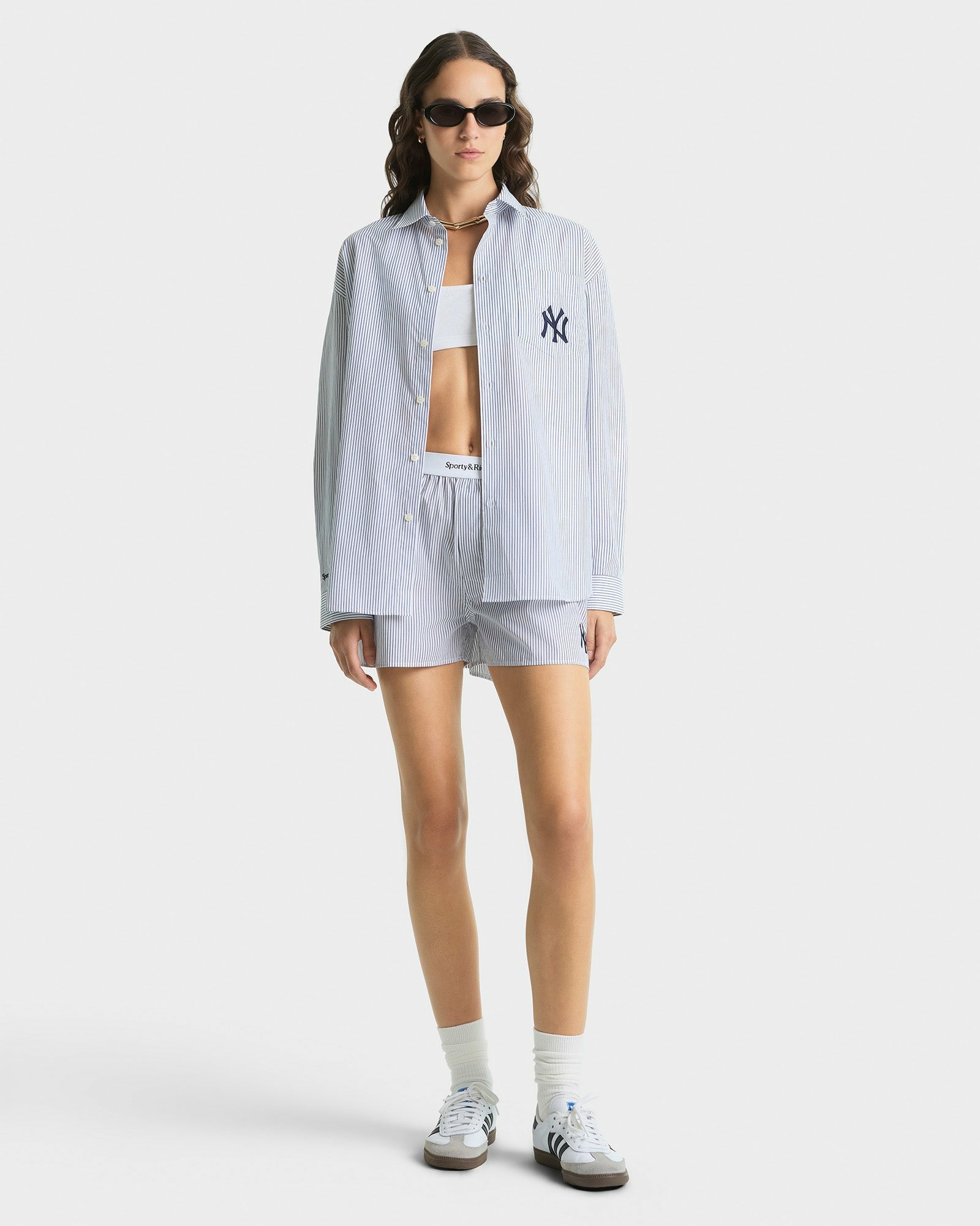 Yankees Serif Oversized Shirt - Navy Striped Sporty & Rich For Sale