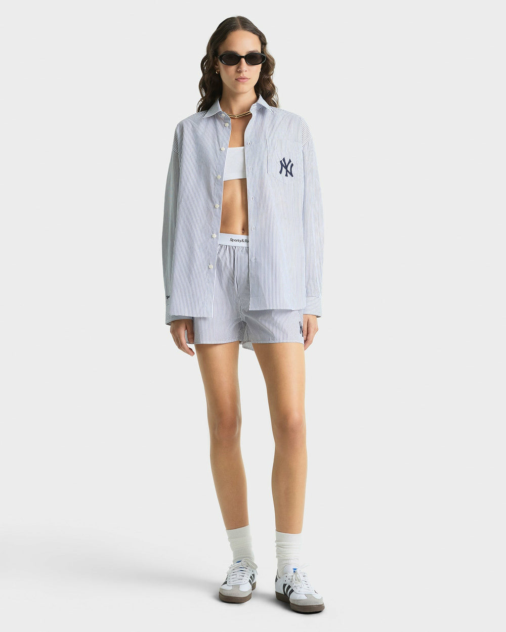 Yankees Serif Oversized Shirt - Navy Striped Sporty & Rich For Sale