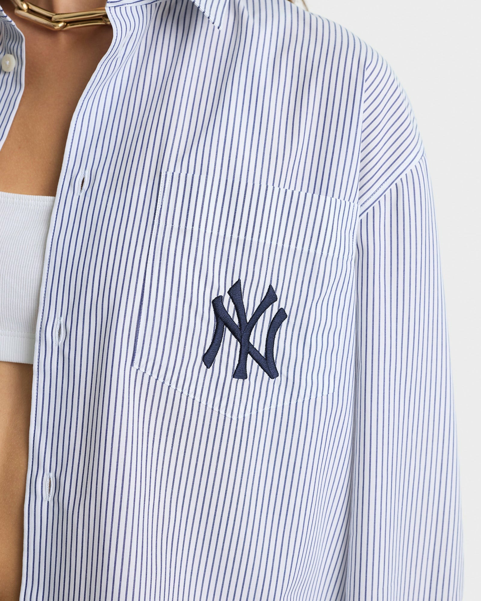 Yankees Serif Oversized Shirt - Navy Striped Sporty & Rich For Sale