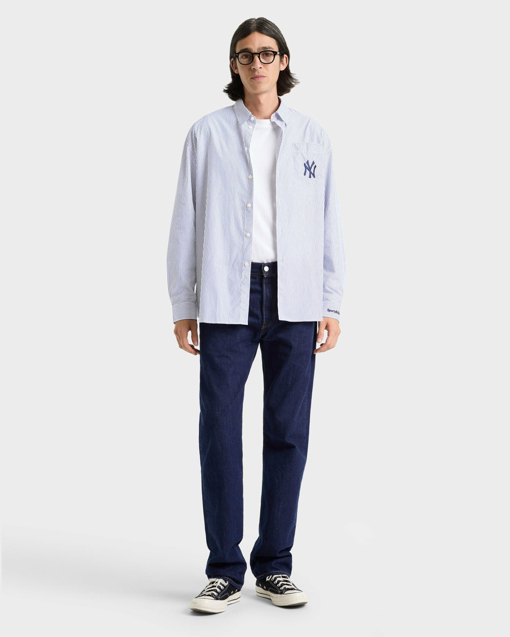 Yankees Serif Oversized Shirt - Navy Striped Sporty & Rich For Sale