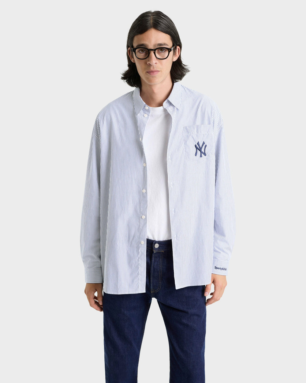 Yankees Serif Oversized Shirt - Navy Striped Sporty & Rich For Sale