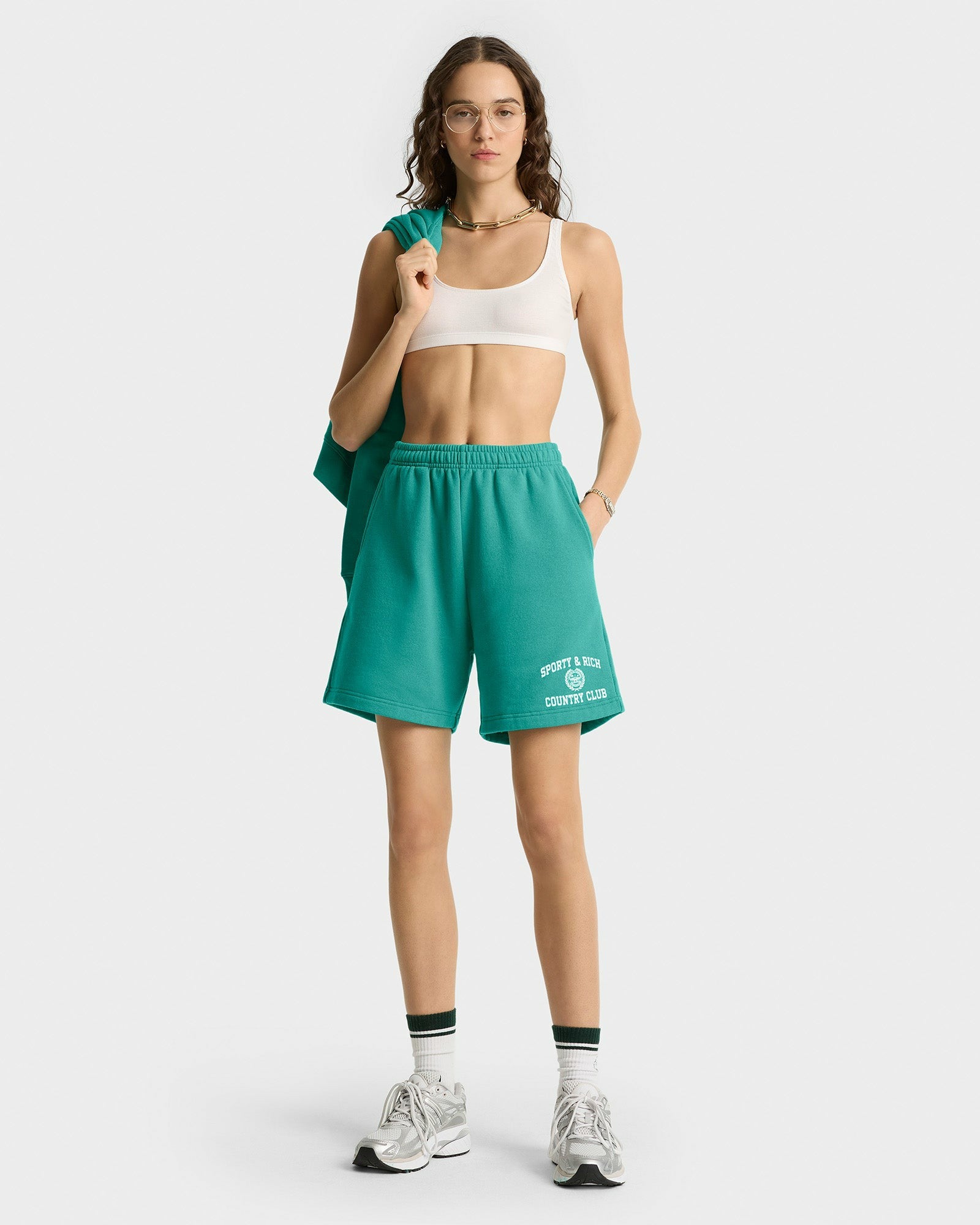 Varsity Crest Soft Gym Short - Spring Green/White Sporty & Rich Outlet
