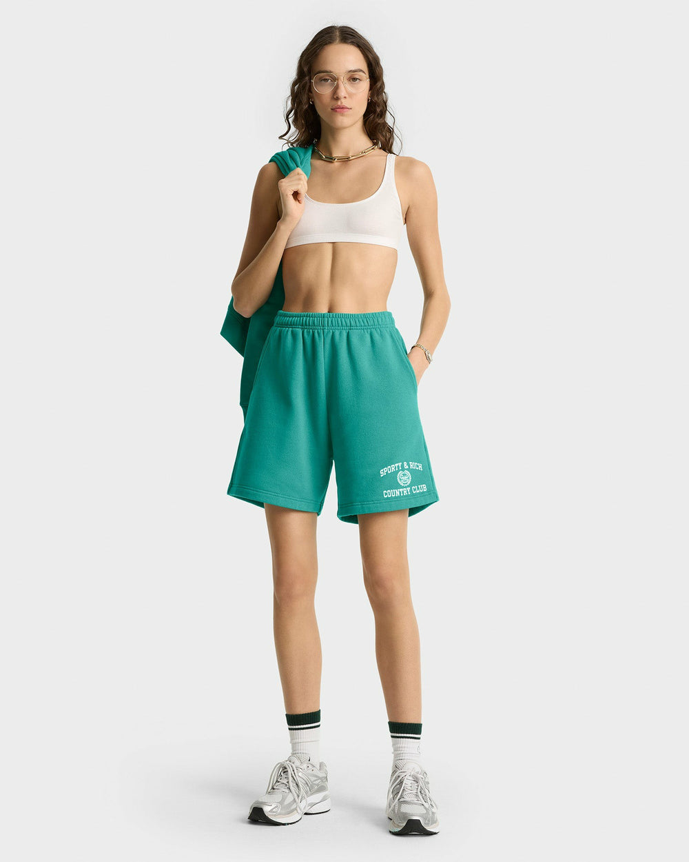 Varsity Crest Soft Gym Short - Spring Green/White Sporty & Rich Outlet