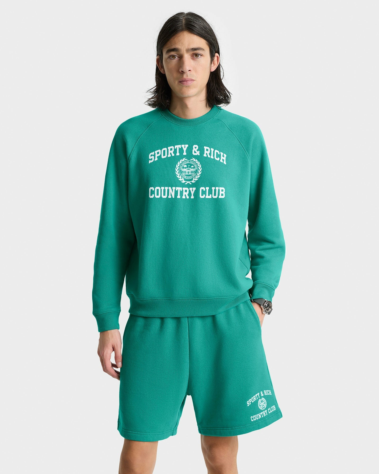 Varsity Crest Soft Gym Short - Spring Green/White Sporty & Rich Outlet