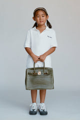 Signature Logo Kids Terry Polo - White/Light Navy Sporty & Rich Outlet