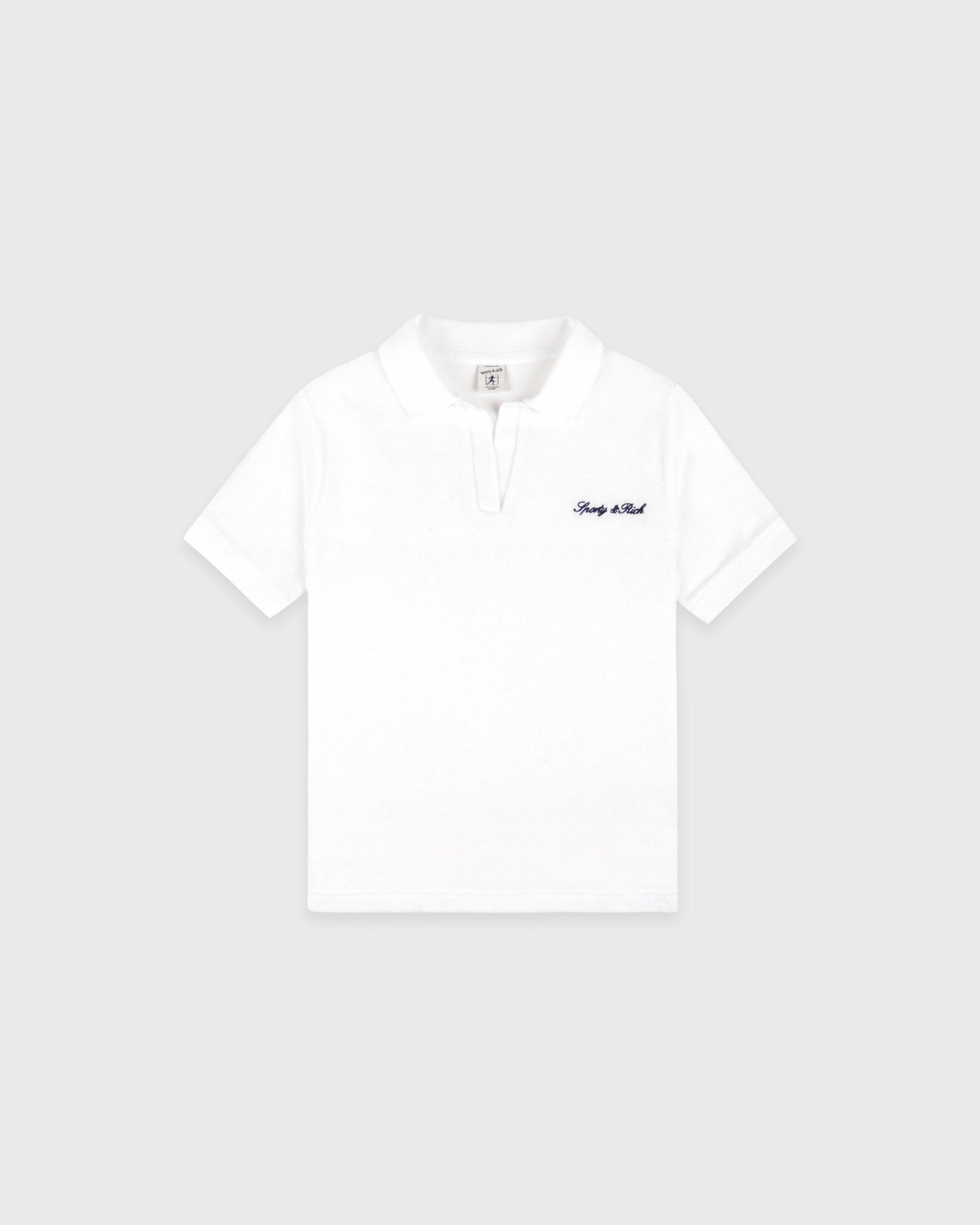 Signature Logo Kids Terry Polo - White/Light Navy Sporty & Rich Outlet