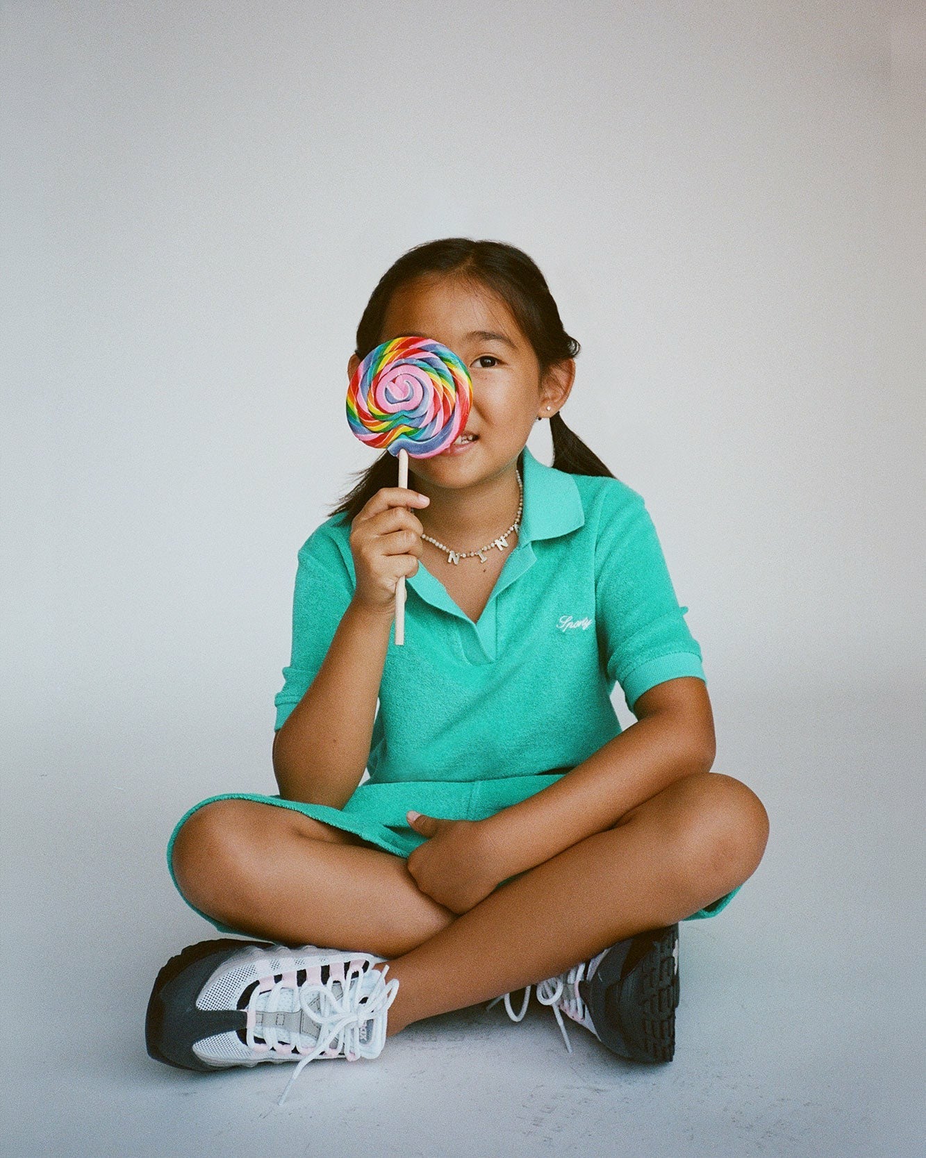 Signature Logo Kids Terry Polo - Amalfi Green/White Sporty & Rich Discount
