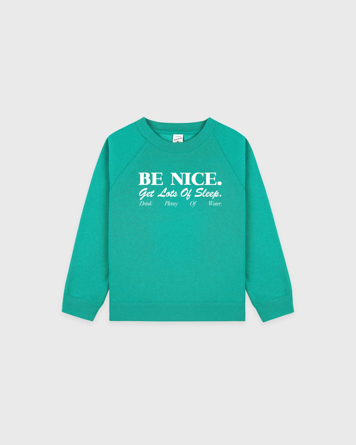 Be Nice Kids Crewneck - Amalfi Green/White Sporty & Rich Outlet