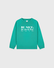 Be Nice Kids Crewneck - Amalfi Green/White Sporty & Rich Outlet