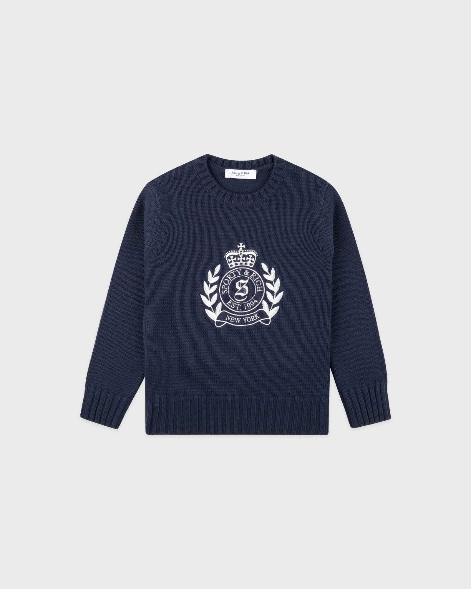 NY Crest Kids Knitted Sweater - Light Navy/White Sporty & Rich Sale