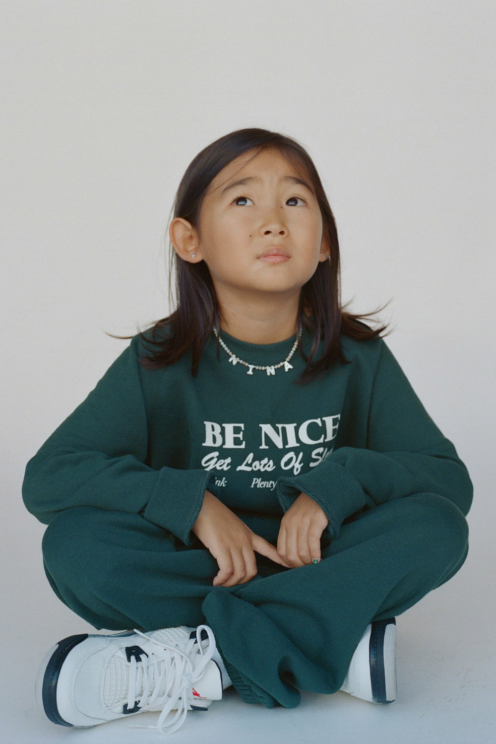 Be Nice Kids Crewneck - Forest/White Sporty & Rich US