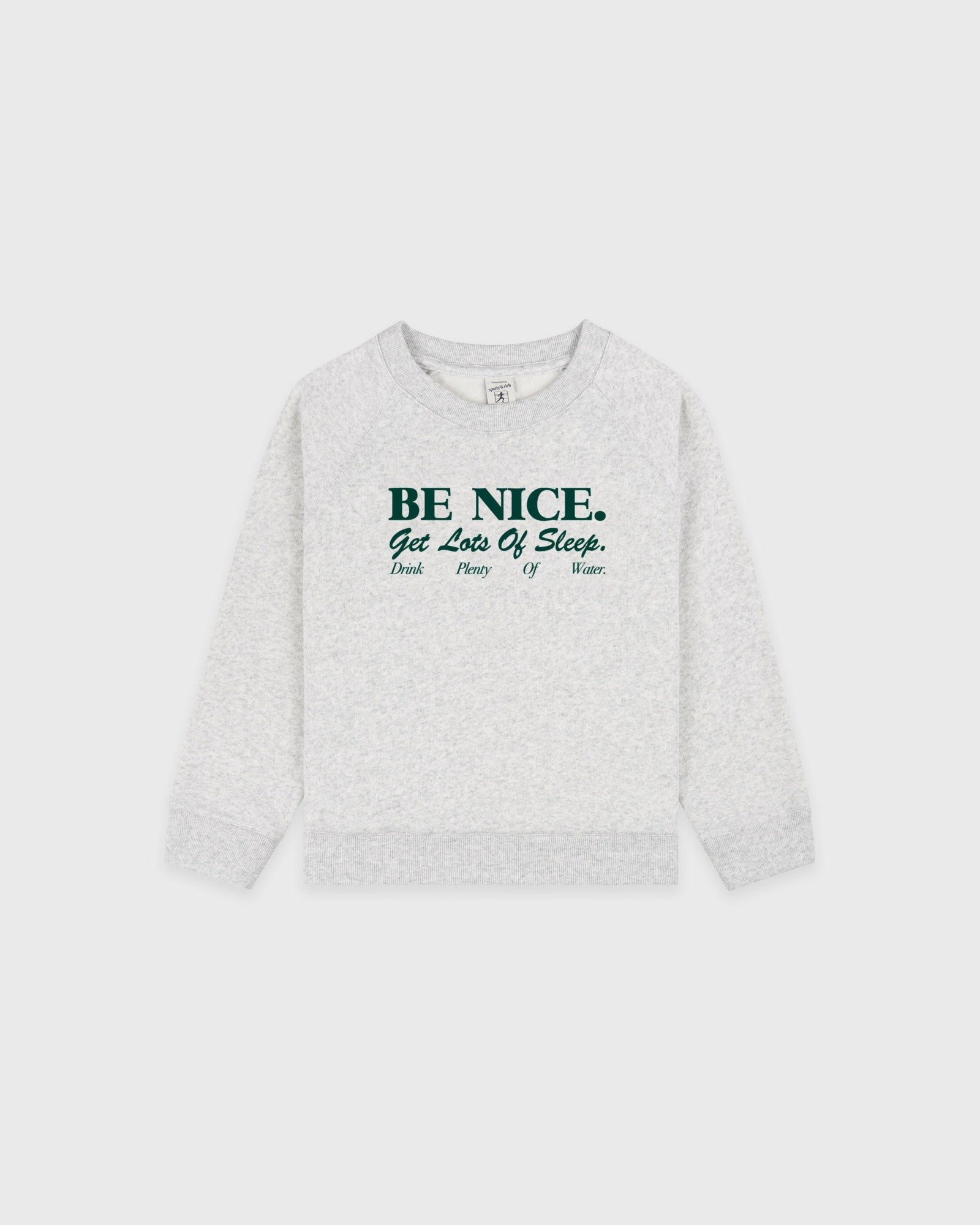 Be Nice Kids Crewneck - Heather Gray/Forest Sporty & Rich US