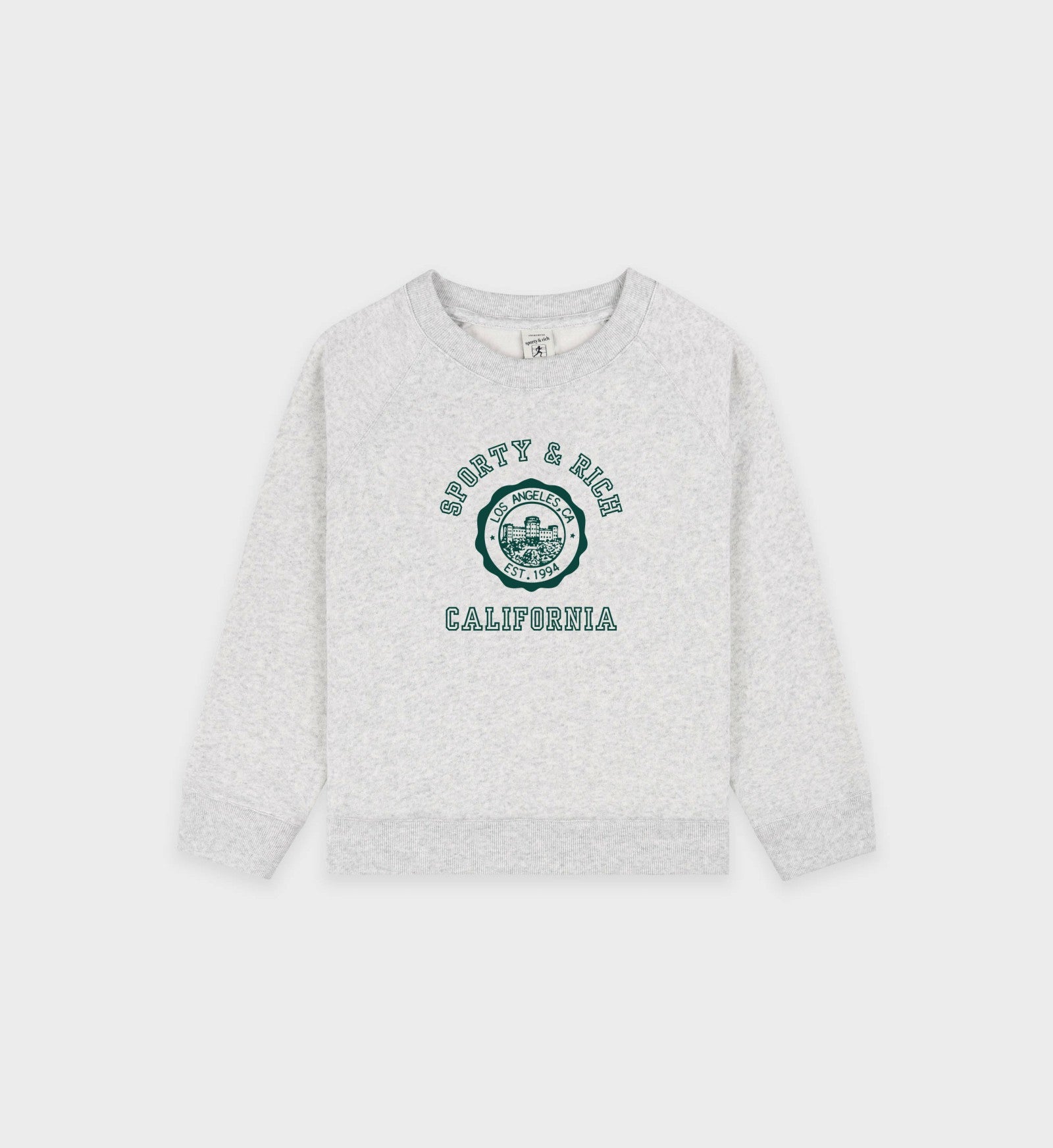 California Emblem Kids Crewneck - Heather Gray/Forest Sporty & Rich US