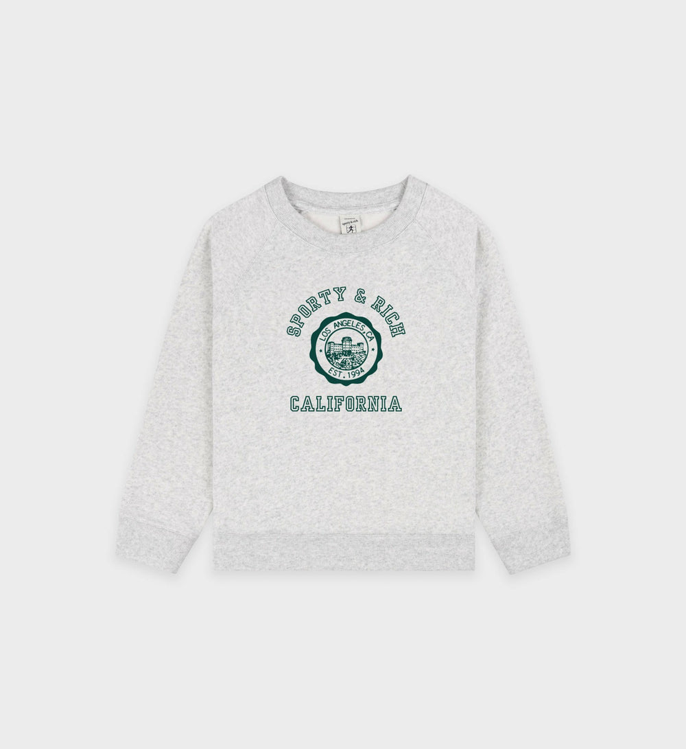 California Emblem Kids Crewneck - Heather Gray/Forest Sporty & Rich US