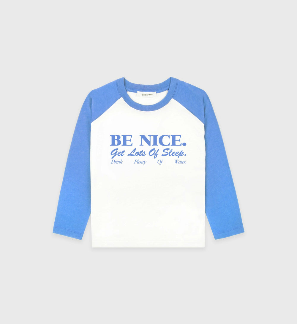 Be Nice Kids Baseball Tee - White/Juniper Sporty & Rich US