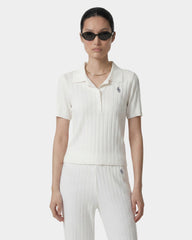 SRC Ribbed Polo - Ecru/Navy Sporty & Rich Discount