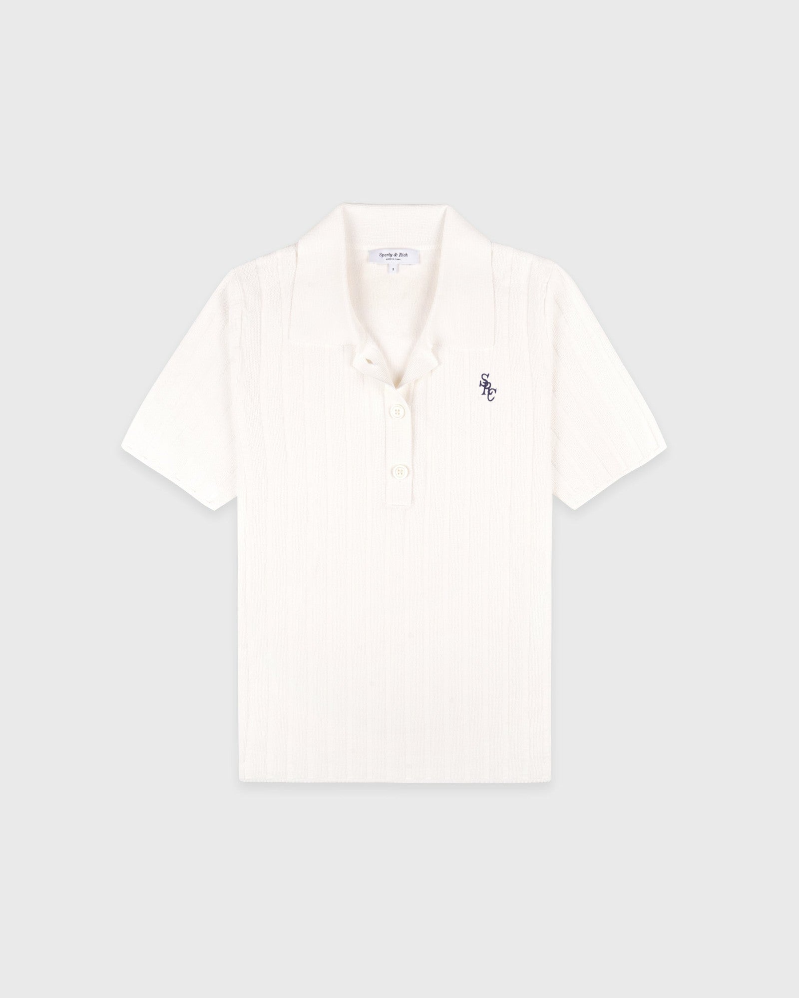 SRC Ribbed Polo - Ecru/Navy Sporty & Rich Discount
