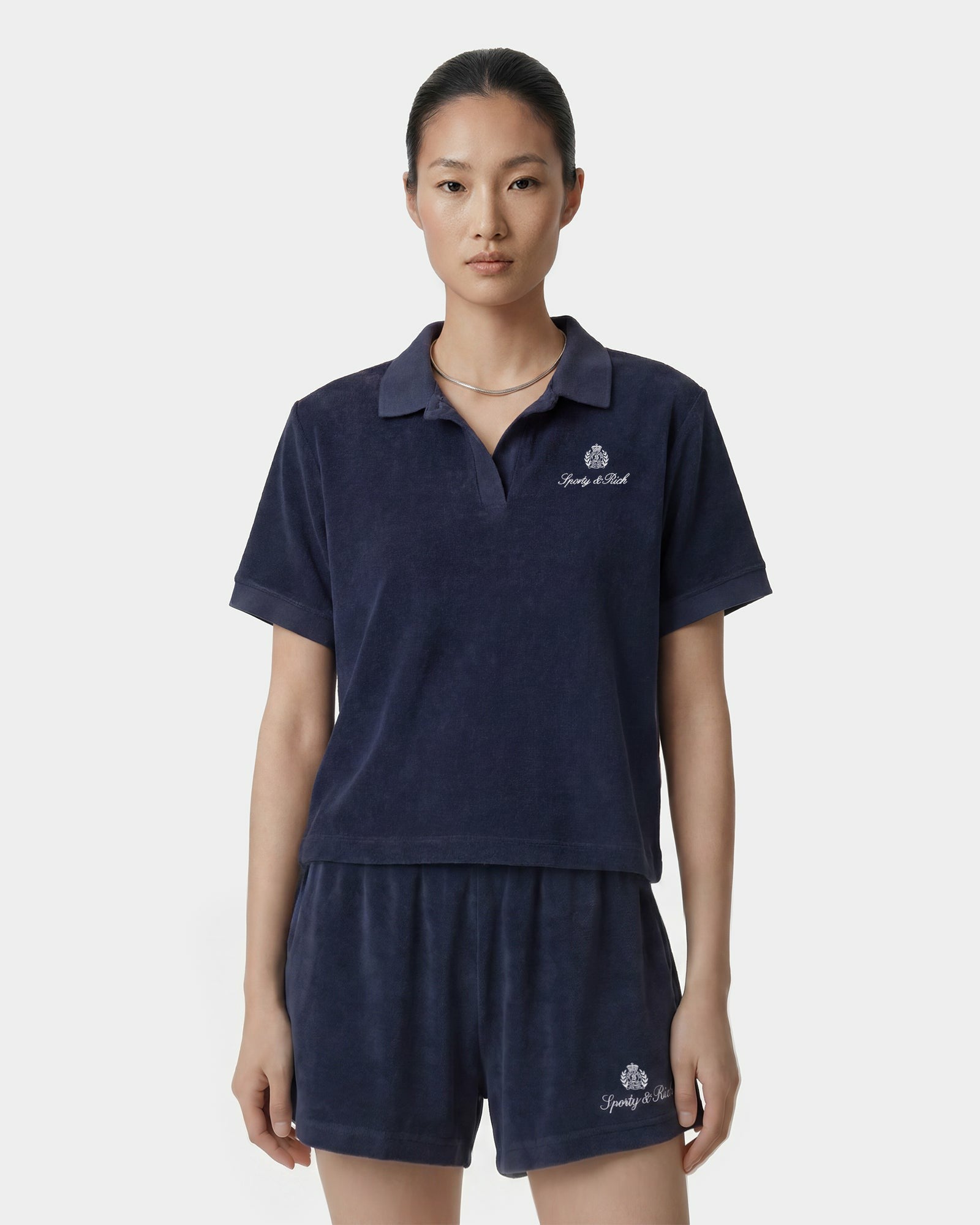 Signature Logo Terry Polo - Light Navy/White Sporty & Rich Outlet