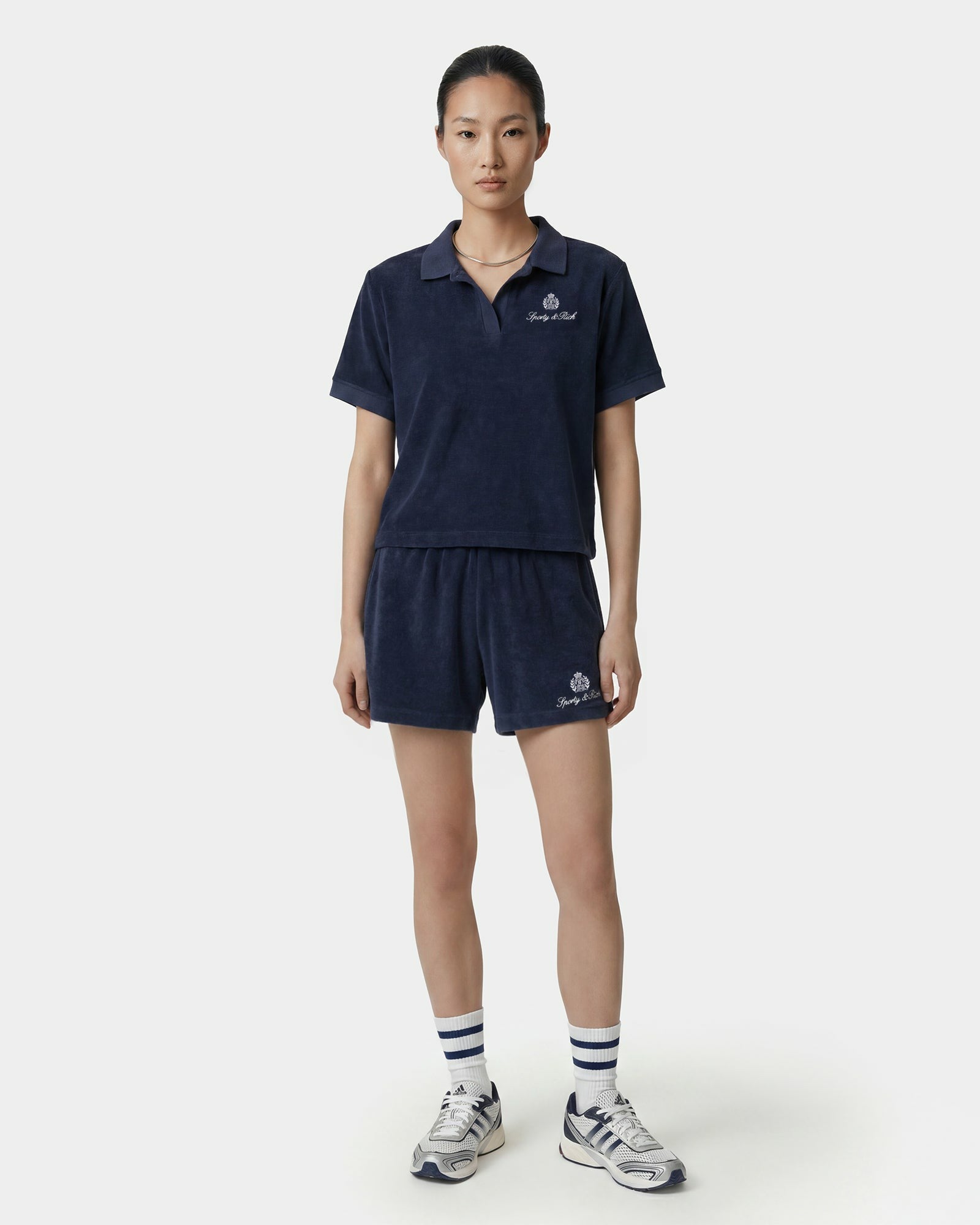 Signature Logo Terry Polo - Light Navy/White Sporty & Rich Outlet